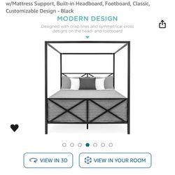 Queen Sized Bed Frame W/ Black Drapes