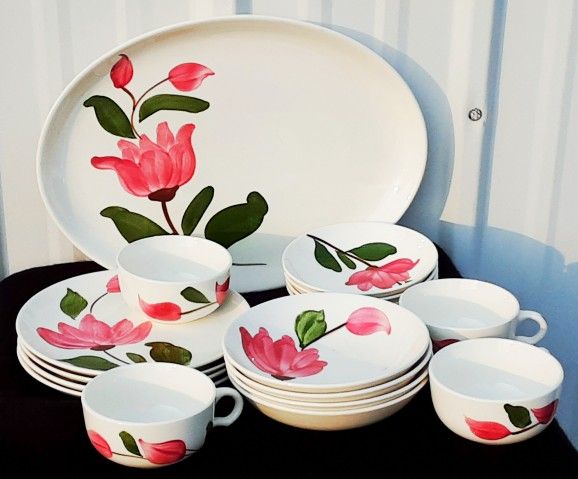 1940s 1950s STETSON RIO Pink Tulip Dinnerware Cups Plates Bowls Platter