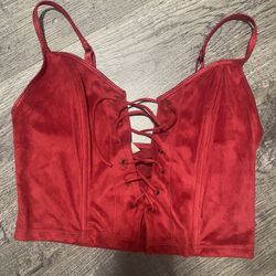 Red Faux Suede Top