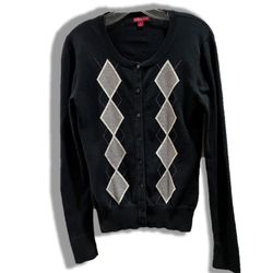 Black Gray And White Argyle Cardigan