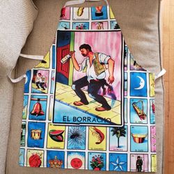 El Borracho Loterria Apron, Cooking, Chef, bbq, Baking, Grill, Fathers Day, Graduation, Bday, Gift, Backyard