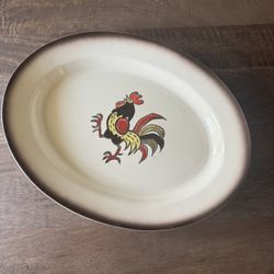 VINTAGE METLOX POPPYTRAIL RED ROOSTER VERNON KILNS CALIFORNIA 16" OVAL PLATTER