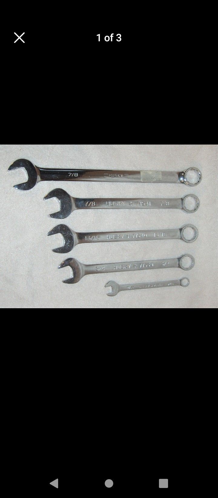 Husky 5 pc. Combination Wrench Set, SAE 7/16-7/8, Crome Vanadium, Made In USA