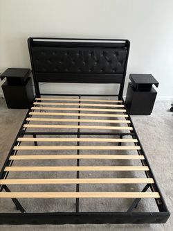 Black Faux Leather Tufted Bed Frame