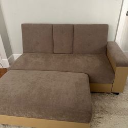 Contemporary Sofa Bed Light Brown and Wood Sectional Futon
