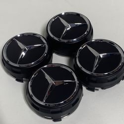 Mercedes-Benz Black & Chrome Raised 75MM Wheel Rim Center Hub Caps AMG NEW