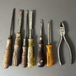 Vintage Hand Tool Set - Wood Chisels, Screwdrivers, Wire Cutters