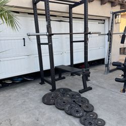 RML-3 ROGUE MONSTER LITE R-3 with flat bench plus 7ft 45lbs bar and 245lbs of Olympic weights