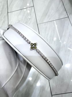 925 Silver Moissanite Tennis Bracelet with Green Stone Flower
