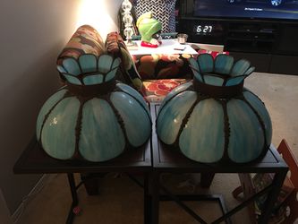 Two Blue Vintage Chandelier- lamp shades