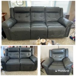 Recliner Couch, Loveseat And Single Recliner 