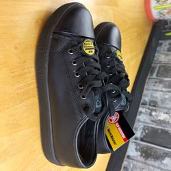 Work Master Men’s Black Faux Leather Lace-Up Slip Resistant Sneakers US 9