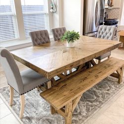 Custom Dining Table Farmhouse Country French Modern Rustic Solid Wood Set Restoration Hardware Insp Bench Hand Built Round Oval Counter Breakfast  