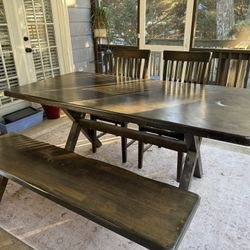 Solid Wood Table With Bench And Two Chairs