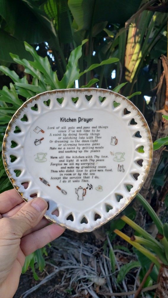 Vintage Antique Kitchen Prayer Plate Wall Hanging Religious Plaque Heart