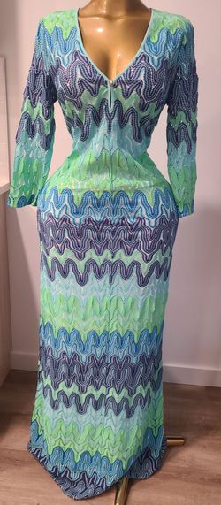Vestido Maxi Lilly Pulitzer Talla L Azul Verde Manga Larga Escote V