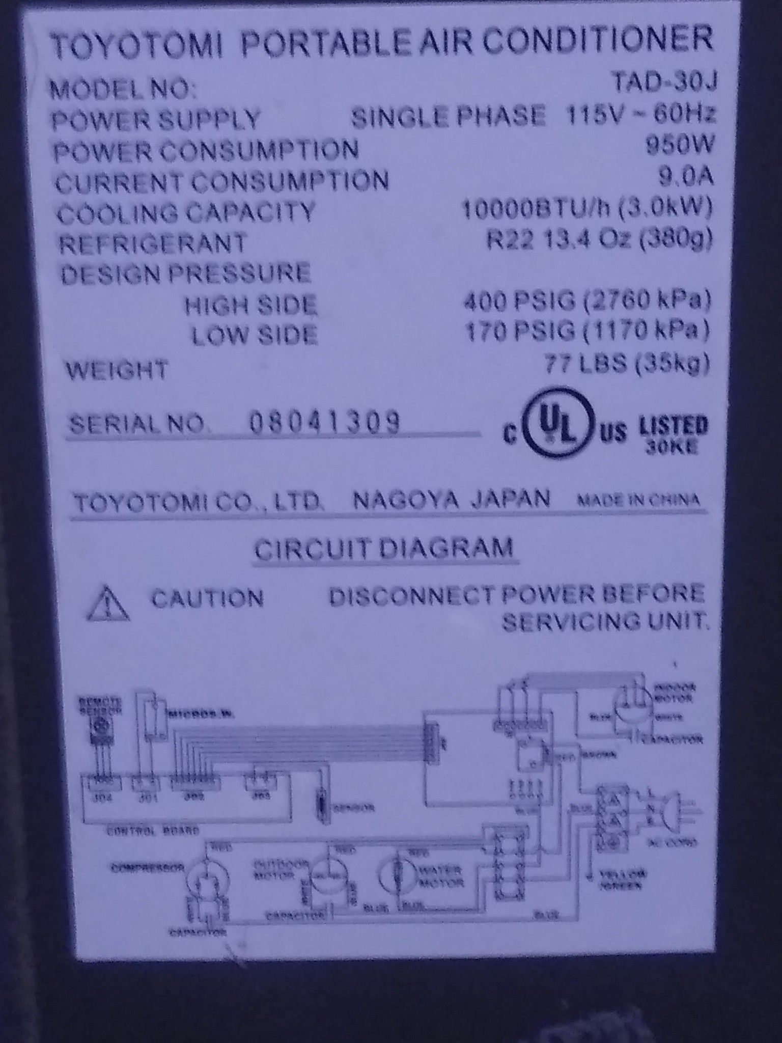 Toyotomi portible air conditioner