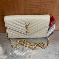 YVES SAINT LAURENT (YSL) CASSANDRE ENVELOPE CHAIN WALLET (CREMA SOFT)