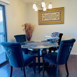 Modern Dining Table with Chairs - Sleek Design & Silver Binding