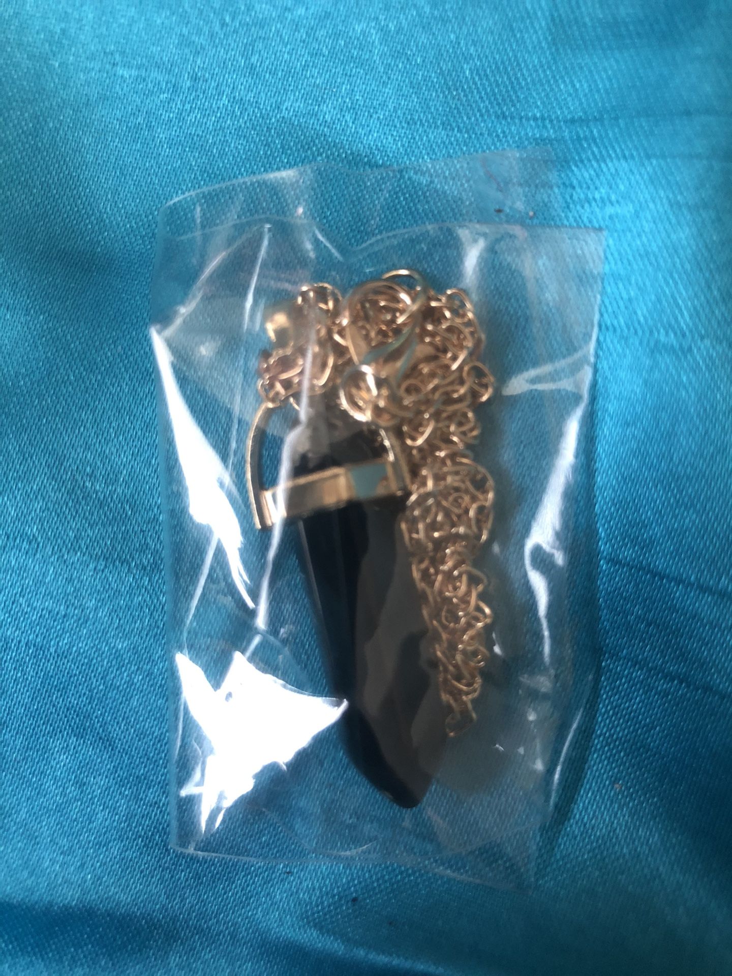 Onyx pendulum pendant unisex crystal chakra necklace on gold chain - new