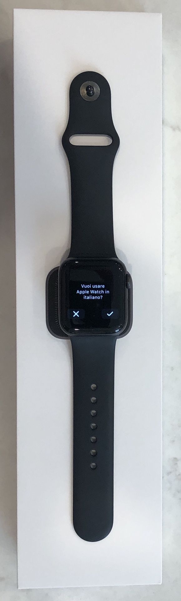 Apple Watch Series 5 GPS + Cellular, 40mm Space with Black Sport Bands.