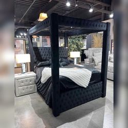 Black Color King or Queen Canopy Bedframe