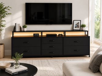 New 63" Dresser for Bedroom, 9 Drawer Dresser TV Stand for 65"-75" TV  Black Dresser with Fabric Storage Drawers for Closet, Entertainment Center with