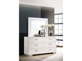 Felicity White High Gloss 6-drawer Dresser with LED Mirror