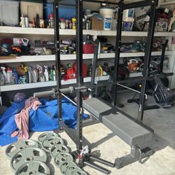 Titan Fitness Squat Cage/Pull-Ups(82”) Tian Bench/255 LBS Olympic Plate/45 LB Bar 