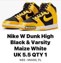 Nike W Dunk High Black & Varsity Maize White UK 5.5 QTY 1
