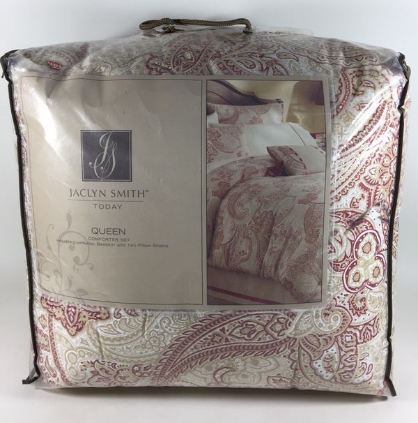 Jaclyn Smith Today Queen Comforter Set Red Tan White Floral Bed