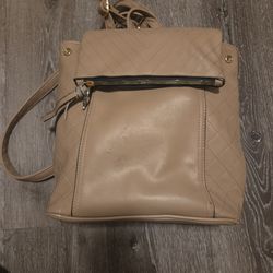 Miztique Tan Quilted Faux Leather Covertible Backpack