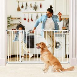 Extra Wide Baby Gate - 58-Inch White Doorway & Stair Gate, 30inch Tall & Adjustable Extension Pressure Pet Gate, with Extension Kit, Pressure Mount 