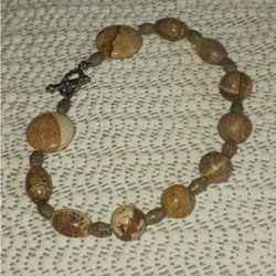 Vintage Jasper look Bracelet,  plastic beads, 9"
