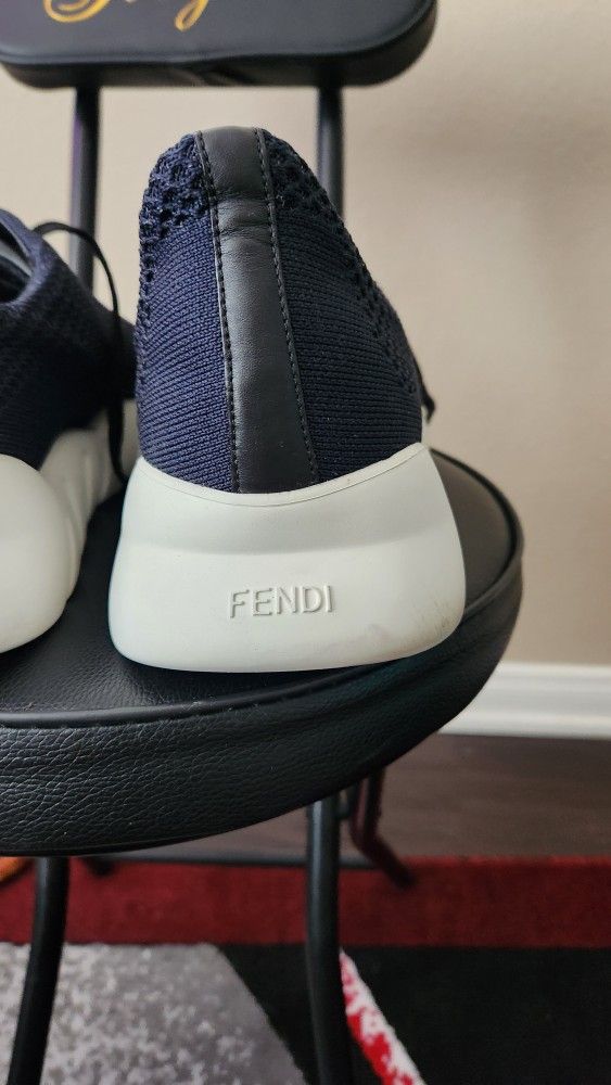 Men's Size 12 FENDI Navy Blue/Black Mesh Leather Low Cut Sneakers