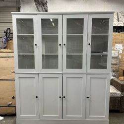 74'' Kitchen Pantry Cabinet, 63'' Wide Large Kitchen Hutch Storage Cabinet with LED, Tall Pantry with Adjustable Shelves, Display Cabinets with Glass 