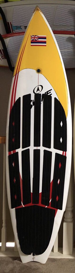 Byrne 6’ -6” surfboard. Epoxy! Soft grip deck, no need for messy wax. Tri fin with FCS system. $250