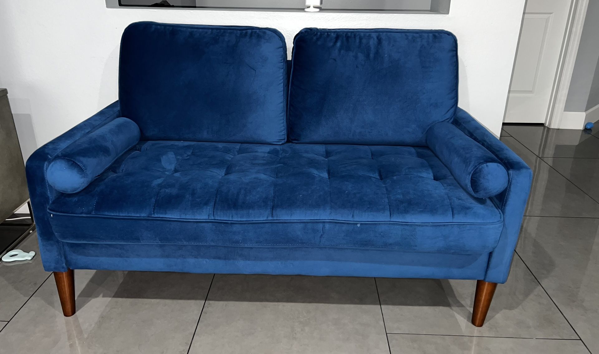 Blue Velvet 56” Loveseat Sofa