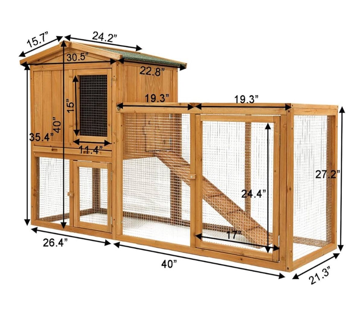66” Wooden Chicken Bunny Rabbit Hutch Hen Cage