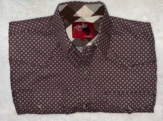 Men's Maroon Patterned Button-Down Shirt (S)