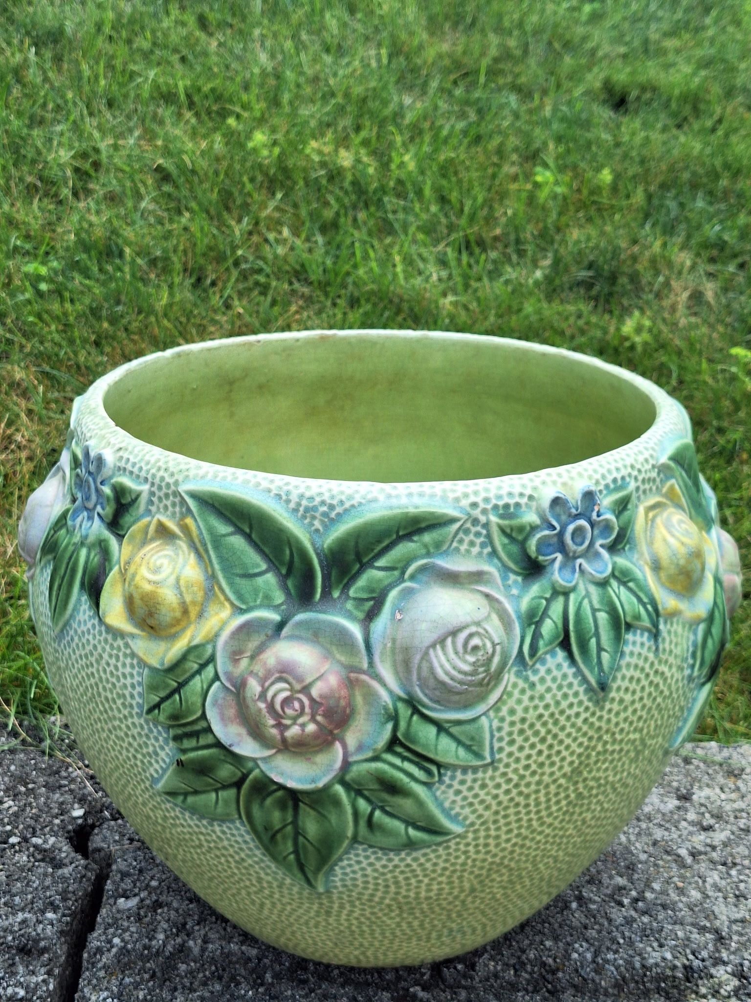Vintage Antique Flowered Pot. Approximately 12” High X 10” Wide