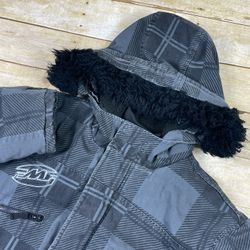 FMF International Jacket Men’s L Black/Gray Full Zip Winter Coat Pockets Plaid