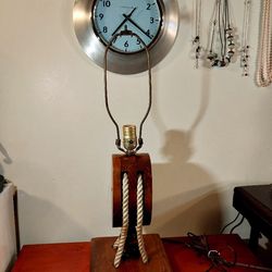 Vintage Industrial Style Block And Rope Nautical Table  Lamp