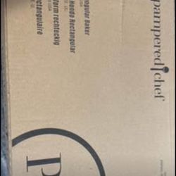 Pampered Chef Gray Glazed Rectangular Baker Stoneware #1423