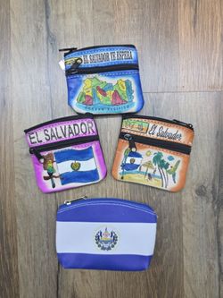 Handmade El Salvador Souvenir Coin Purse - Genuine Leather Style Small Zipper Wallet