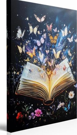 Fantasy Butterfly Emerging from Book Colorful Floral Canvas Wall Art, 16x24