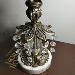 MID CENTURY MARBLE / BRASS CANDLESTICK 7"