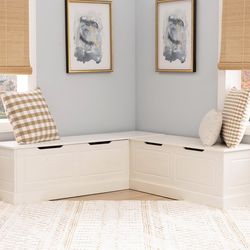 Linon Harris White Solid Pine Backless Nook with Interior Storage