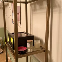 Bookshelf with Glass Shelves, Bookcase Storage, Gold and Glass