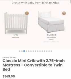New MINI crib with mattress / White Mini Convertible Crib